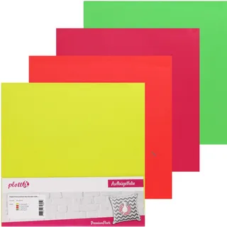 plottiX PremiumFlock Neon Aufbügelfolie farbsortiert Flock-Folie 30,0 x 30,0 cm, 4 St.