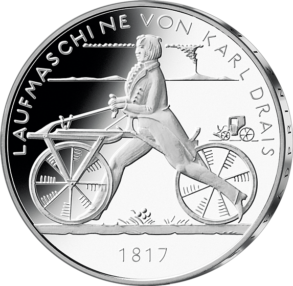 Die deutsche 20-Euro-Silber-Gedenkmünze "200 Jahre Erfindung des Fahrrads" - Stempelglanz (st)