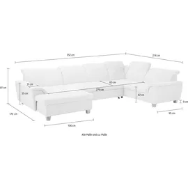 Home Affaire Wohnlandschaft HOME AFFAIRE "Lyla U-Form", braun, B:352cm H:81cm T:214cm, Feinstruktur weich (100% Polyester);Luxus-Microfaser Lederoptik (100% Polyester);Microfaser PRIMABELLE (100% Polyester), Sofas, Wohnlandschaft, wahlweise mit Rückenfunktion und