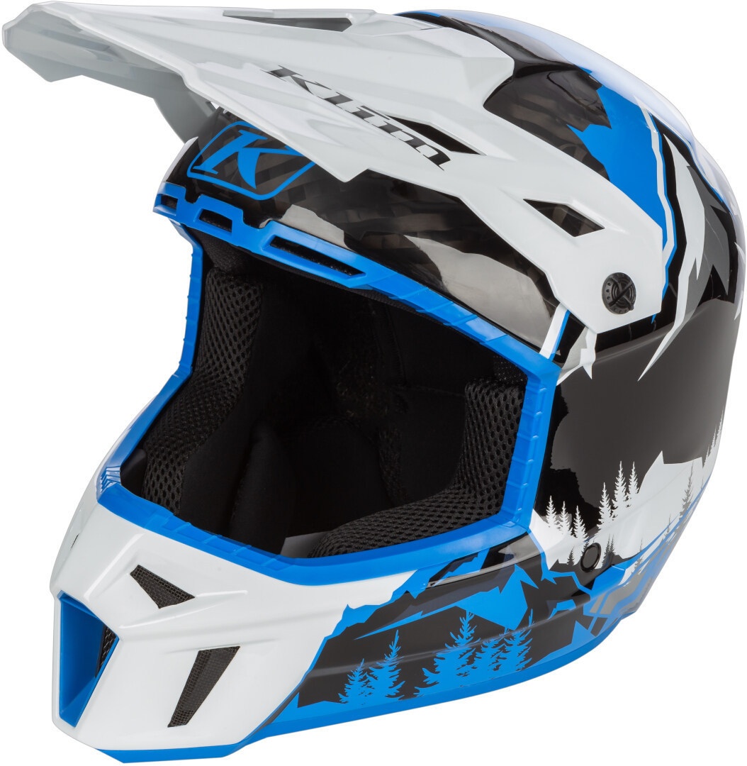 Klim F3 Carbon DNA Sneeuwscooter Helm, zwart-wit-blauw, L