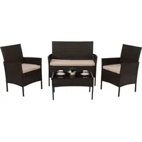 MCW Poly-Rattan Garten-Garnitur MCW-N98, Sitzgruppe Lounge-Set, Metall Glas Stoff/Textil