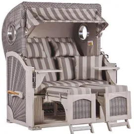 Mr. Deko Strandkorb Düne Bullauge Mahagoni Washed Grey PE Koboo Grey Dessin 537
