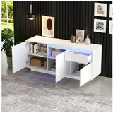 OKWISH Sideboard mit LED (Kommode, Anrichte, Buffetschrank, 1 St., 3 Schränken, 1 Schublade), Hochglanz-Kommode mit verstellbaren Einlegeböden weiß