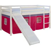 Homestyle4u Hochbett 90 x 200 cm Kiefer massiv lackiert weiß pink