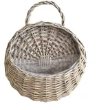 CWOQOCW Rattan-Weiden-Blumentopf, Wandbehang, Pflanzenfasern, Vintage-Stil, Hängekorb, geflochtener Blumentopf, Rattan, halbrunde Geländervase für drinnen und draußen, Haus, Garten (Grau, M)