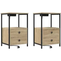 vidaXL Nachttisch mit Ladestation 2 pcs Sonoma Eiche Holzwerkstoff