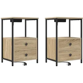 vidaXL Nachttisch mit Ladestation 2 pcs Sonoma Eiche Holzwerkstoff