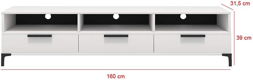 Selsey RIKKE - TV-Lowboard/TV-Tisch mit 3 offenen und 3 geschlossenen Fächern, 160 cm breit (Weiß Matt/Weiß Hochglanz ohne LED)