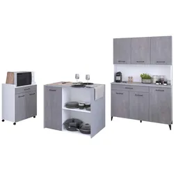 Küchenschrank-Set mit Insel Malice - Weiß / Beton