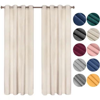 Woltu Verdunklungsvorhang Blickdicht Samtvorhänge mit Ösen, 2 Stücke Thermogardine Ösenvorhang 300 g/m2 Schwere Verdunkelungsgardinen lichtdicht für Schlafzimmer Wohnzimmer, 140x225 cm Beige