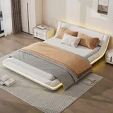 tavilaecon Flachbett mit LED-Umgebungslicht und 24-Tasten-Fernbedienung, Weiß, 140x200cm - Weiß
