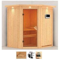 Karibu Sauna Tomke, BxTxH: 184 x 165 x 202 cm, 68 mm, (Set) 3,6-kW-Plug & Play Ofen mit externer Steuerung beige