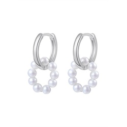 Hey Happiness Paar Ohrhänger Perlen Ohrringe Damen Silber 925 Gold 18K hängend, Silber Creolen Süßwasserperle weiß, Brautschmuck silberfarben