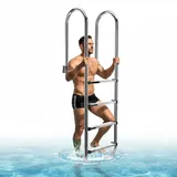 Mucola Poolleiter Edelstahl 4 Stufen – 182 cm Schwimmbadleiter aus V2A rostfrei, rutschfeste breite Stufen, inkl. Befestigungsbolzen – stabile Schwimmbeckenleiter für Pools, einfache Montage