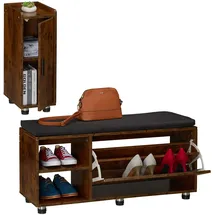 Relaxdays Schuhbank 2-tlg.  mit Sitzfläche  braun-schwarz