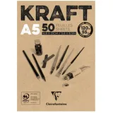 Clairefontaine 975814C - Block verleimt Kraftpapier 120g, ideal für Trockentechniken, 50 Blatt, DIN A5, 14,8 x 21 cm, braun