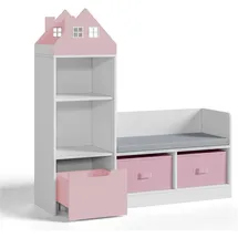 [en.casa] Kindersitzbank Vipsali 100 x 99 x 30 cm Holz rosa-weiß