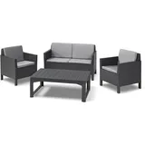 ALLIBERT Polyrattan Balkon und Garten Lounge-Set "Chicago" mit höhenverstellbarem Tisch,graphit,
