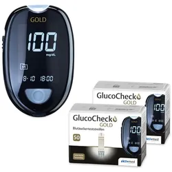 GlucoCheck GOLD Set (mg/dl) zur Kontrolle des Blutzuckers mit 110 Teststreifen 1 St