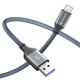Sonero USB-C auf USB-A Ladekabel - USB 2.0, Super-Fast Charge 5V/5A - grau/blau - 1,50m