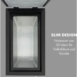 Klarstein Gefriertruhe Klein und Schmal, Freistehende Kleine Gefriertruhe, 51 Liter Tiefkühltruhe, Kleine Kühltruhe mit Einhängekorb, Energieeffiziente Gefriertruhen, Kompakte Tiefkühltruhen