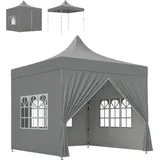 Faltbarer Gartenpavillon 3x3 M Mit 4 Abnehmbaren Seitenwänden, 3 Fenstern, Verstellbarer Höhe, Wasserdichtem Pavillon Mit Grauer Tragetasche.