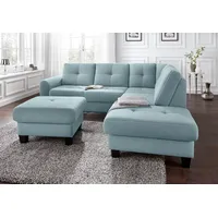 Ecksofa SIT & MORE "Varese L-Form", blau (aqua), B:240cm H:91cm T:214cm, Luxus-Microfaser (100% Polyester)IStruktur fein (100% Polyester)IFlachgewebe (95% Polyester, 5% Polyamid), Sofas, Ecksofa, mit Federkern, wahlweise mit Bettfunktion und Stauraum