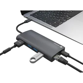 NATEC USB-C Hub Natec NMP-2162, 100 W, Ethernet SD/MicroSD Grau