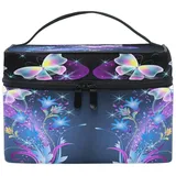 Kosmetiktasche Schminkkoffer, Schmetterling Kosmetikkoffer mit Griff und Fächern für Reisen, Teenager Mädchen und Damen Make Up Tasche