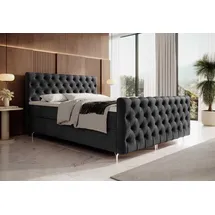 yourhouse24 Boxspringbett Chester Plus (Bonell-Matratze und Topperr), mit zwei Bettkästen (Farbe: Monolith 97, Größe: 180x200 cm) - Dunkelgrau