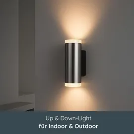 Melitec LED-Wandleuchte, Up- and Down-Light rund, matt gebürstet, aus Edelstahl, Up and Down Leuchte für innen und außen, IP44, 145