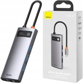 Baseus Metal Gleam USB-C zu 3x USB 3.0 + HDMI + USB-C PD + Ethernet RJ45 - USB 3.0 - 6 Ports), Dockingstation Hub Grau