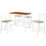 vidaXL Bartisch mit Stühlen 5-tlg. Massivholz 0 x 0 cm Braun/Weiß
