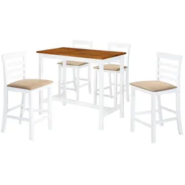 vidaXL Bartisch mit Stühlen 5-tlg. Massivholz 0 x 0 cm Braun/Weiß