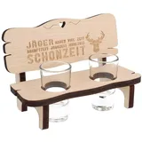 Spruchreif | Schnapsbank mit Gravur | Schnapsbank mit 2 Gläsern | Schnapsbank für Jäger | Schnapslatte mit Gläsern | Schnaps Geschenke | Jägergeschenke | Geschenk für Jäger