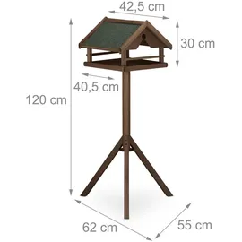 Relaxdays Vogelfutterhaus mit Ständer, Dunkelbraun,Dunkelgrün
