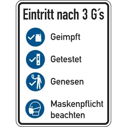 Hinweisschild, Eintritt nach 3 G's - 200 x 300 x 1.5 mm Kunststoff