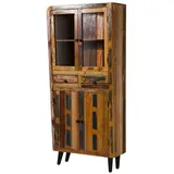 Massivmoebel24 Vitrine Altholz 90 x 35 x 200 cm Mehrfarbig