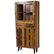 Massivmoebel24 Vitrine Altholz 90 x 35 x 200 cm Mehrfarbig
