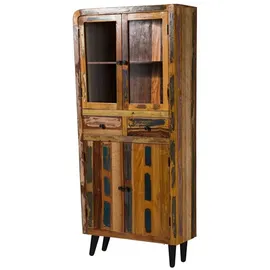 Massivmoebel24 Vitrine Altholz 90 x 35 x 200 cm Mehrfarbig