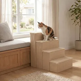 Relaxdays Hundetreppe Faltbar mit Stauraum 4 Stufen Beige 40 cm x 70 cm x 65 cm