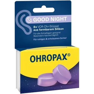 OHROPAX Good Night Ohrstöpsel – VOR-Ohr-Stöpsel aus formbarem Silikon – für alle Ohren und alle Schlafpositionen geeignet – Schalldämmwert SNR 23 dB – für einen ruhigen und erholsamen Schlaf – 8 Stück