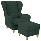 Supellex Ohrensessel Sofia Textil 92 x 68 x 95 cm Dunkelgrün mit Hocker