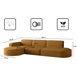 kaiser möbel Ecksofa Designer, Sofa L form MODENA stoff Poso Senffarbe Links