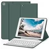 ZOYU Hülle mit Tastatur für iPad 9. 8. 7. Generation 2021 2020 2019, iPad 9/8/ 7 10,2 Zoll Hülle mit Tastatur, Bluetooth Keyboard Folio mit Stifthalter, QWERTZ Layout, Dunkelgrün