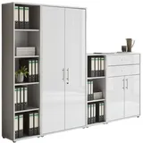 BMG Möbel Aktenschrank Office Edition Set 22, Büroschrank abschließbar mit Metallgriffen Made in Germany (Lichtgrau/Weiß Hochglanz)