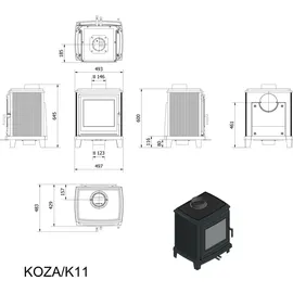 Kratki K11 Gusseisen Schwarz/Abdeckplatte Glas