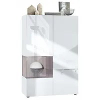 Vladon Vitrine, Silbereichen, 91.5x136.5x37 cm, Wohnzimmer, Wohnwände, Vitrinenschränke