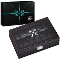 Maverton Uhrenbox mit Gravur für 12 Uhren - 33x21x8cm - Uhrenkasten aus Kunstleder - Schwarz - Geschenk für Damen - Schatzkammer