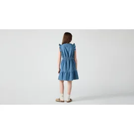 Levi's Jeanskleid LEVI'S KIDS "LVG FLUTTER SLEEVE BUTTON UP D", Mädchen, Gr. 10 (140), N-Gr, dance around, Denim/Jeans, Obermaterial: 100% Baumwolle, unifarben, körpernah knielang, Rundhals, Kleider, for Girls, mit kurzer Knopfleiste